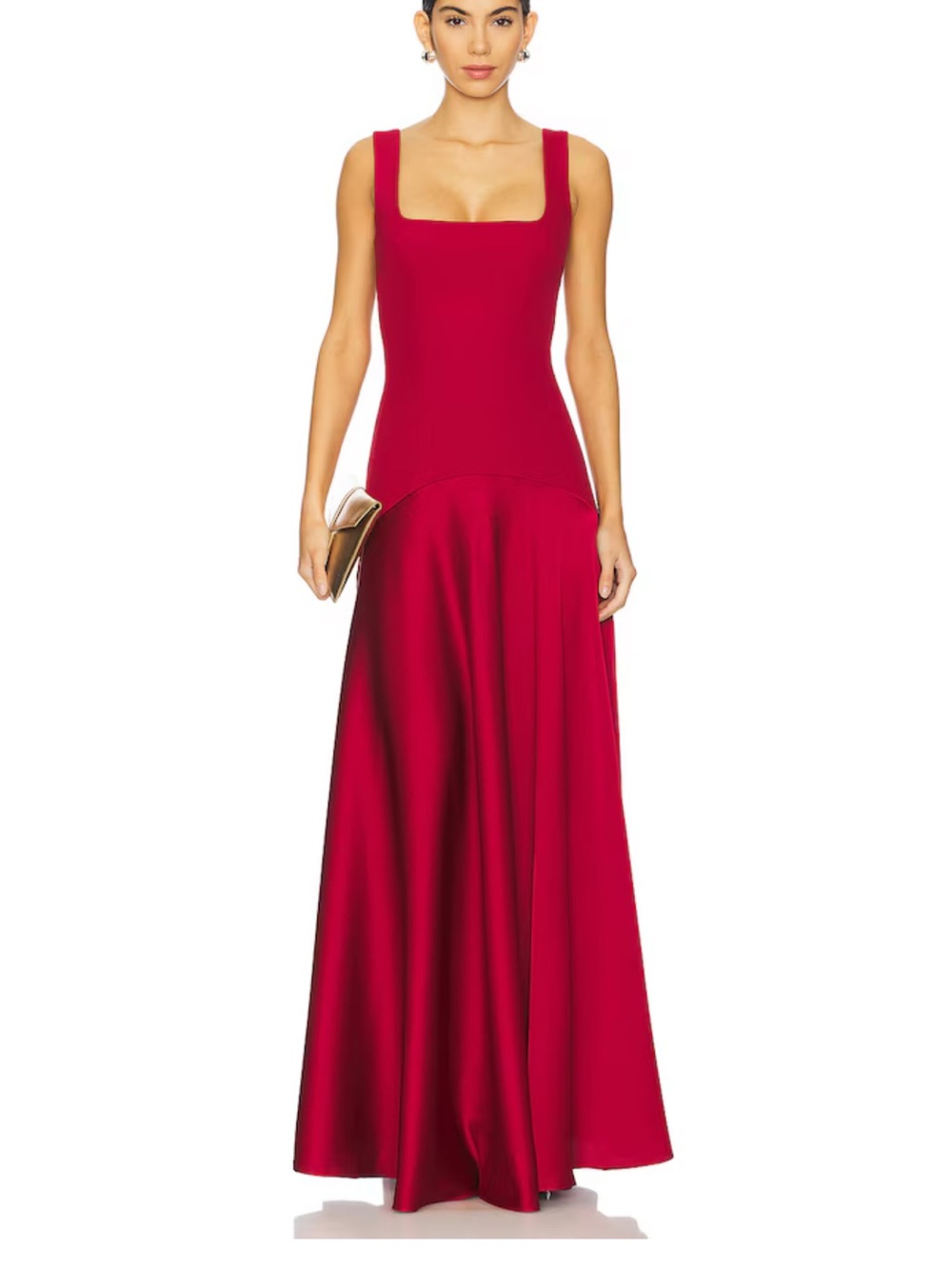 L'Academie Fitted Square-Neck Red Maxi Gown